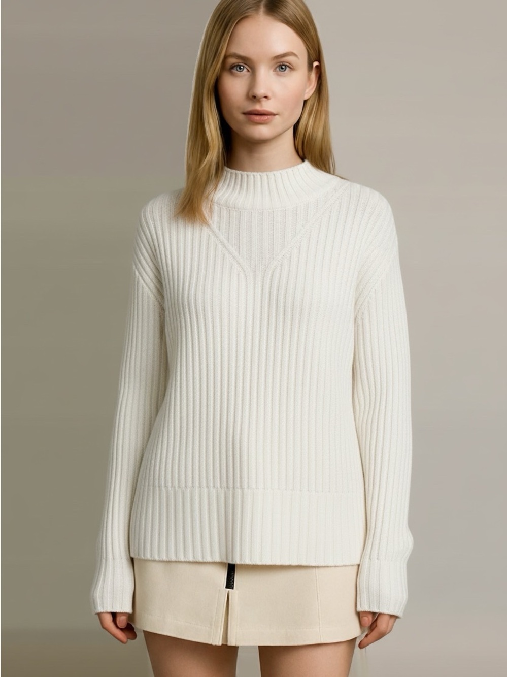Calvin Klein Jeans Mock Neck White Ribbed Turtleneck Sweater Small - Picture 6 of 6